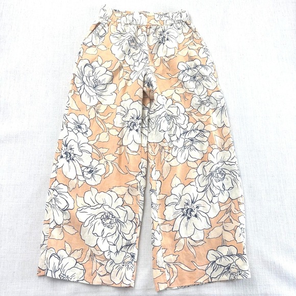 Rachel Zoe Pants - Rachel Zoe 100% Linen Wide Leg Pants Womens Small Peach Floral Pull On Pockets